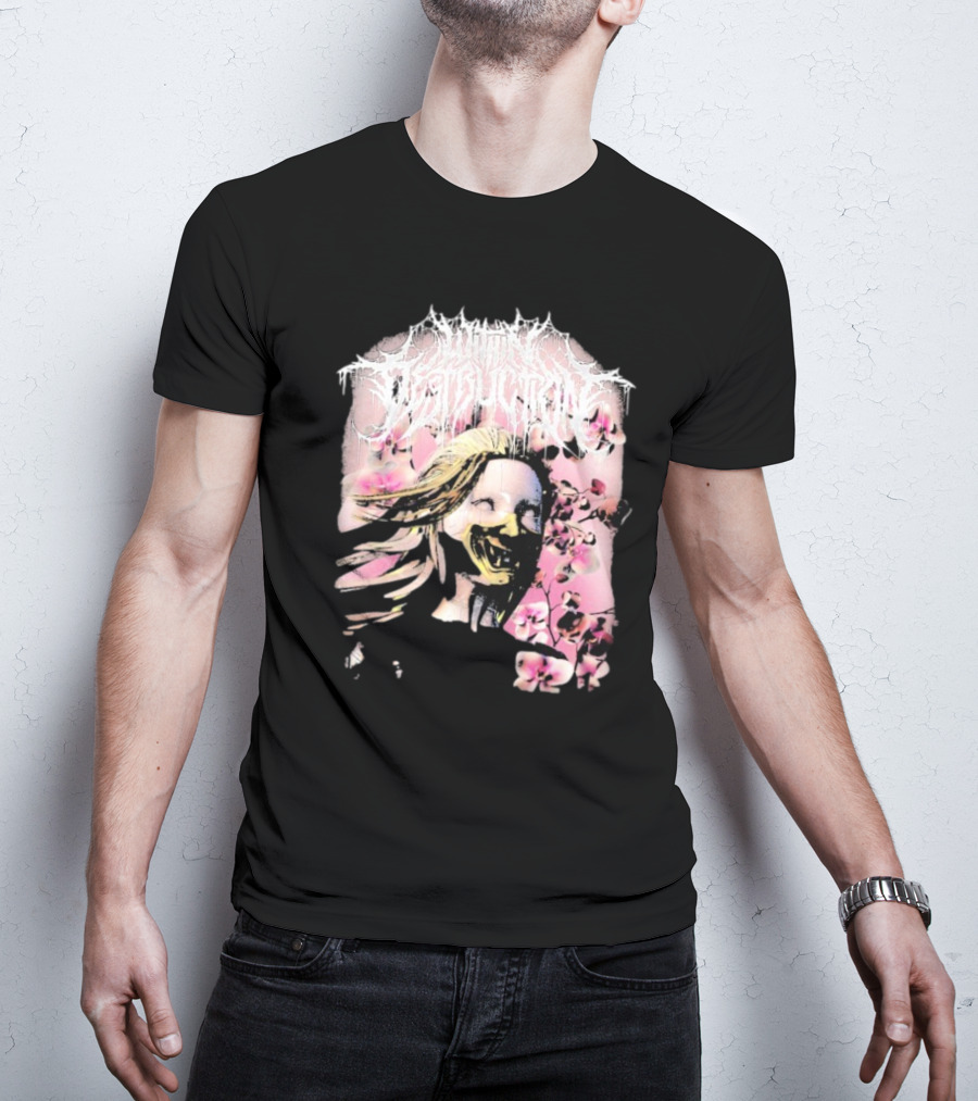 Within Destruction Yokai Cherry Blossoms Masked Face Design T-Shirt