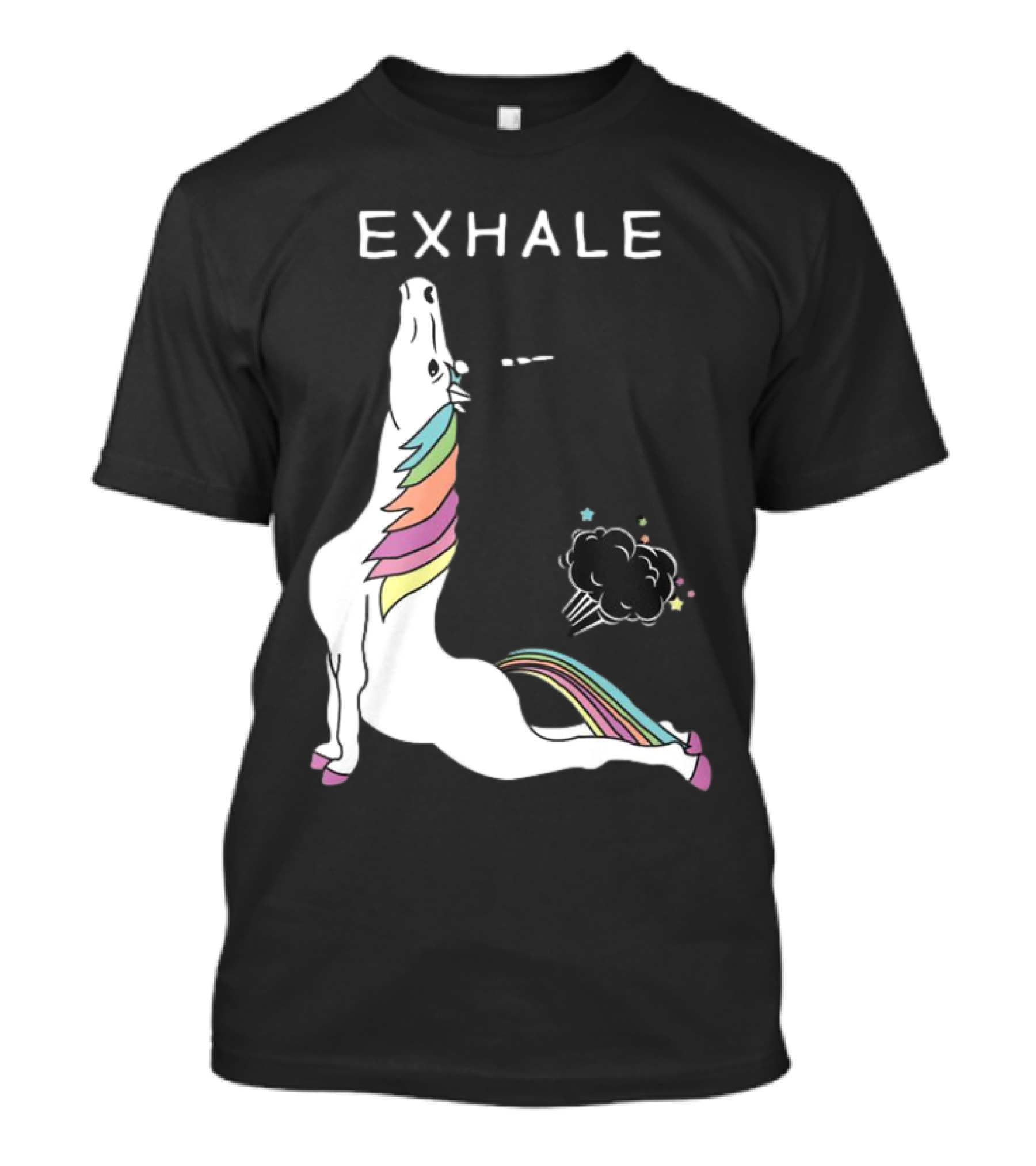 Exhale Yoga Unicorn Pose With Rainbow Mane And Magical Cloud T-Shirt