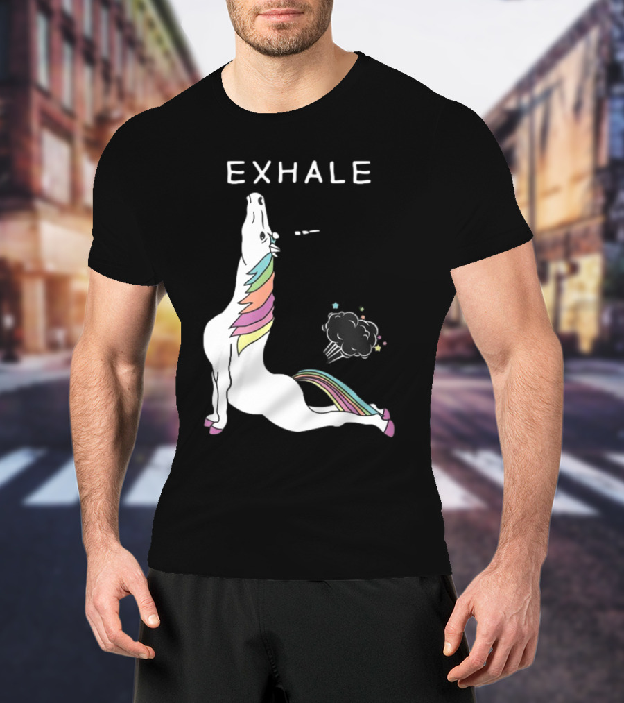 Exhale Yoga Unicorn Pose With Rainbow Mane And Magical Cloud T-Shirt