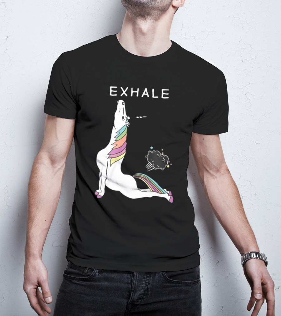 Exhale Yoga Unicorn Pose With Rainbow Mane And Magical Cloud T-Shirt