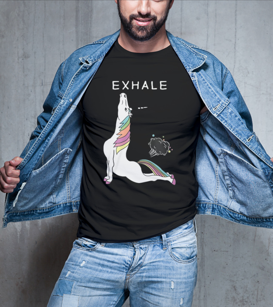 Exhale Yoga Unicorn Pose With Rainbow Mane And Magical Cloud T-Shirt