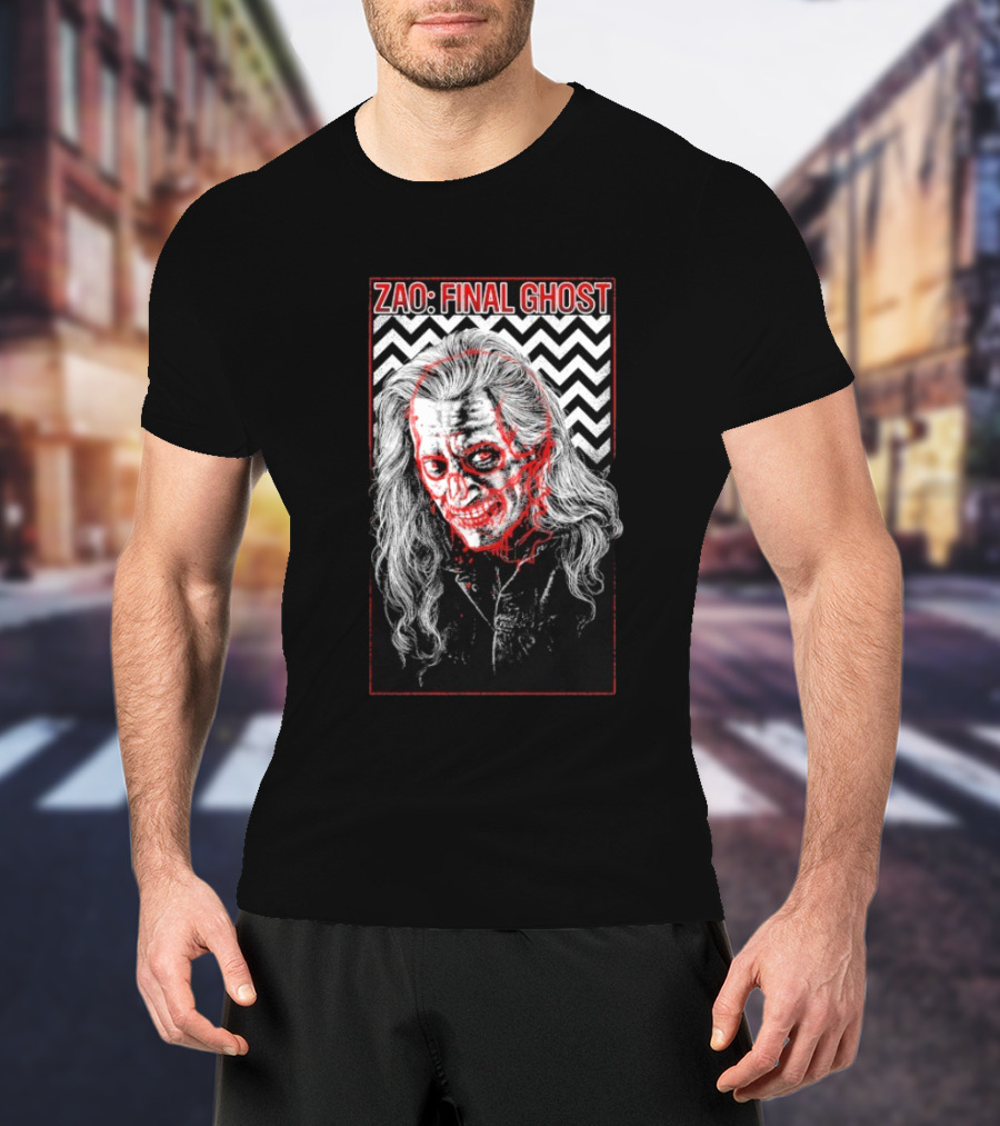 Zao Final Ghost Horror Skull Long Hair Chevron Background T-Shirt
