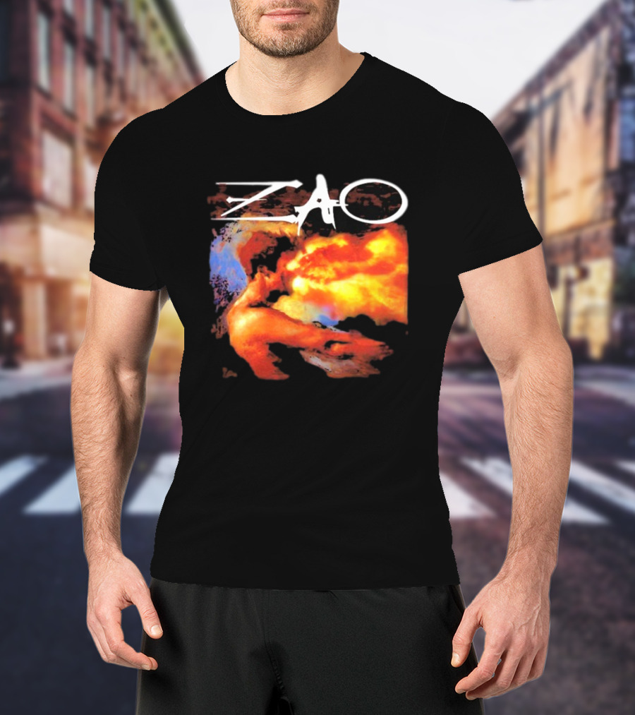 Zao Fiery Abstract Artwork With Dynamic Earth Tones T-Shirt