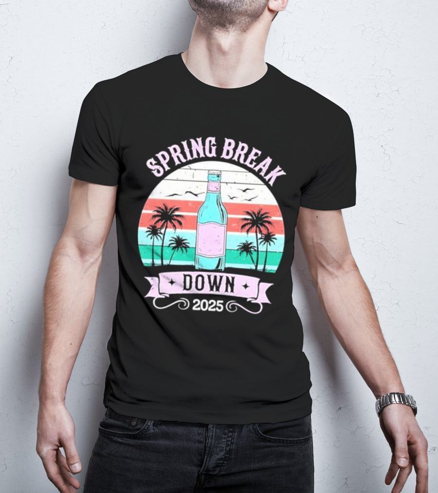Spring Break Down 2025 Bottle Palms Retro Stripes Vintage Vibe T-Shirt