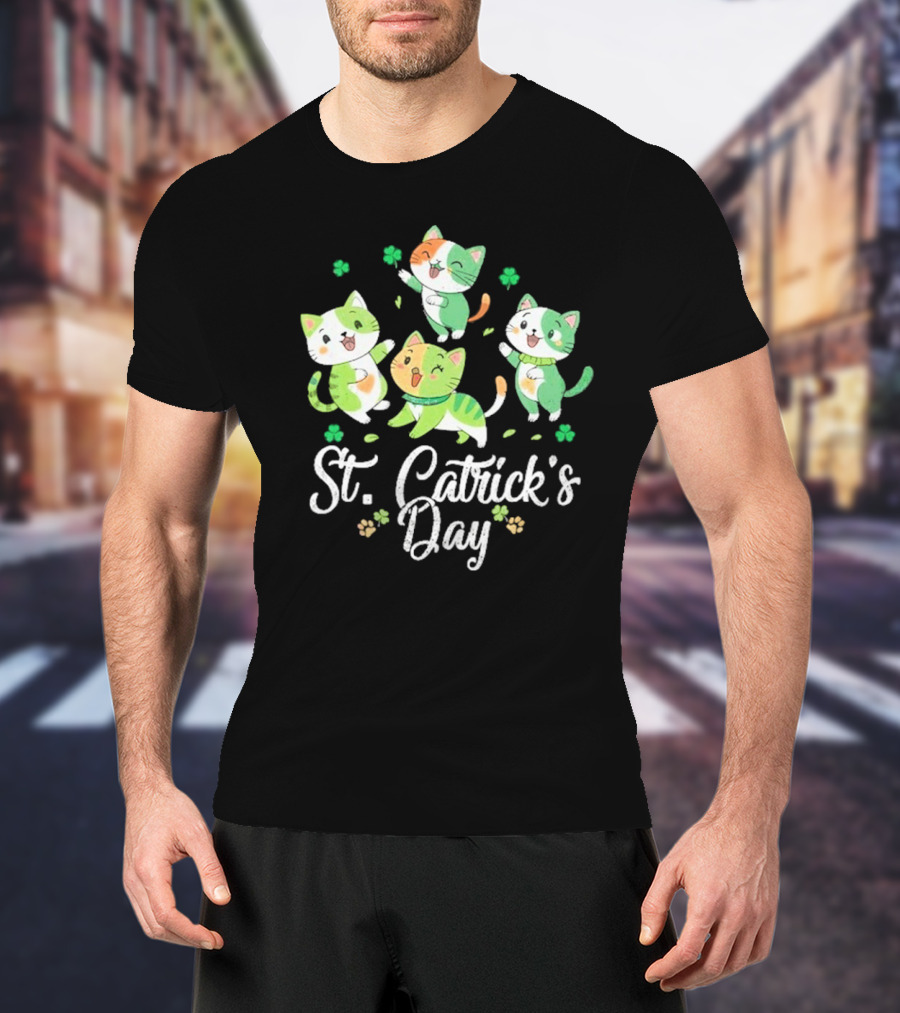 St Catricks Day Cats St Patricks Day Cat Lover St Pattys T-Shirt