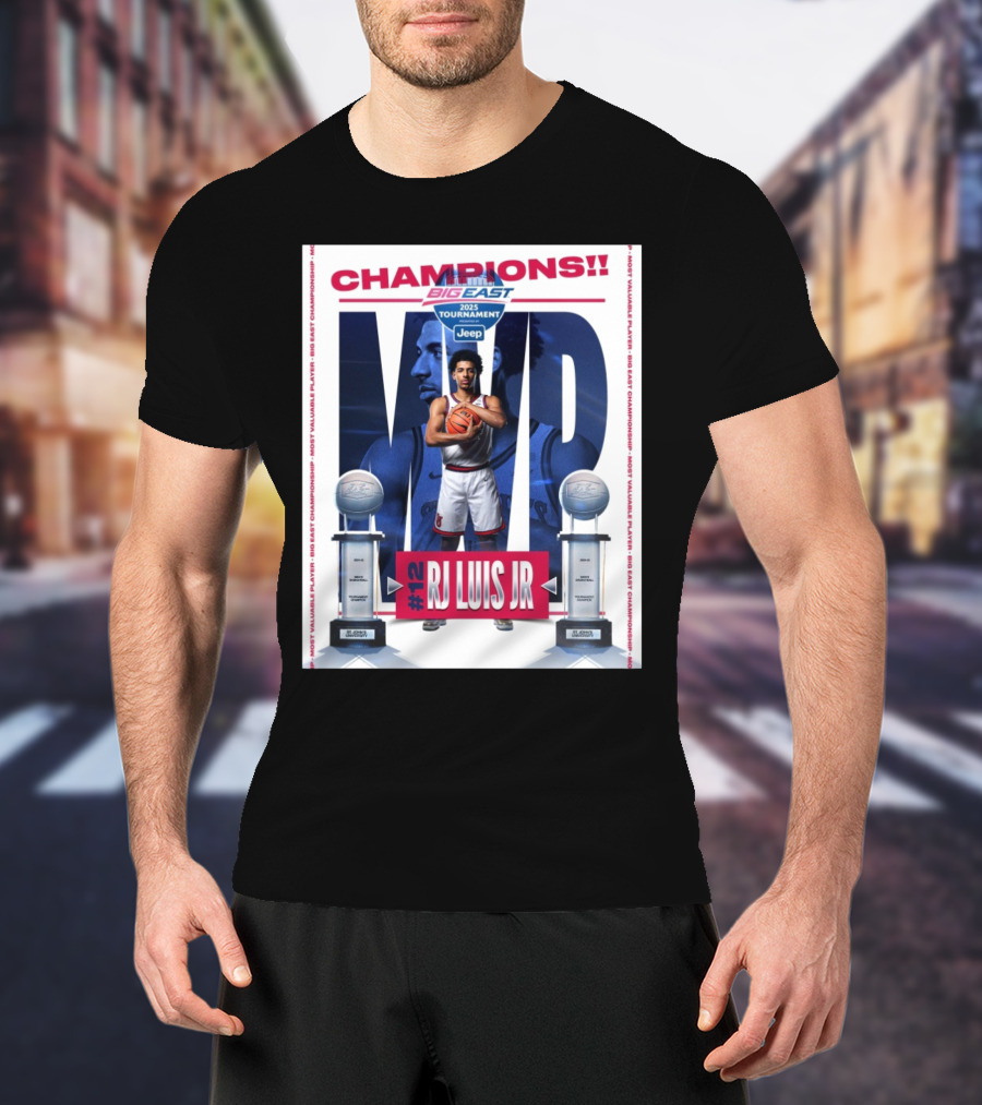 St John’s Red Storm Men’s Basketball 2025 Big East Champions MVP #12 RJ Luis Jr Tournament T-Shirt