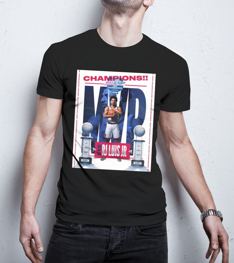 St John’s Red Storm Men’s Basketball 2025 Big East Champions MVP #12 RJ Luis Jr Tournament T-Shirt