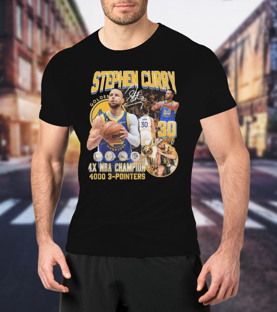 Stephen Curry Golden State Warriors 4X NBA Champion 4000 3-Pointers Signature 30 T-Shirt