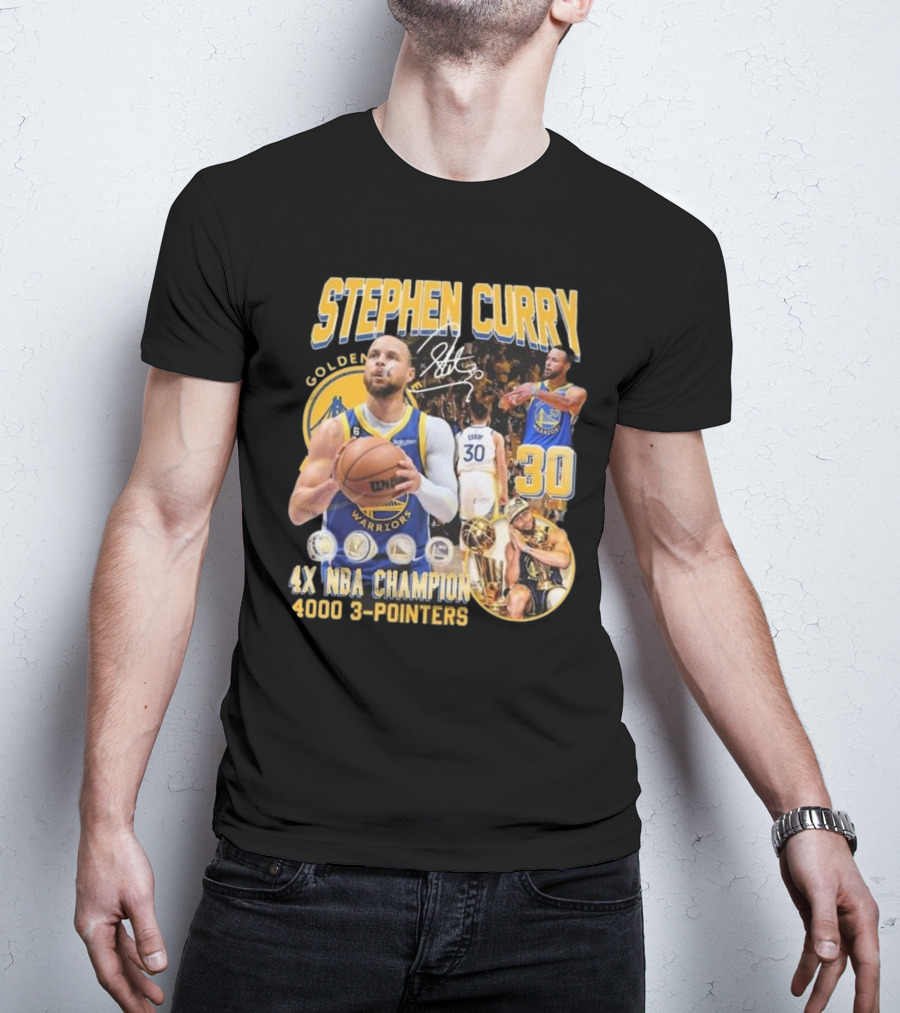 Stephen Curry Golden State Warriors 4X NBA Champion 4000 3-Pointers Signature 30 T-Shirt