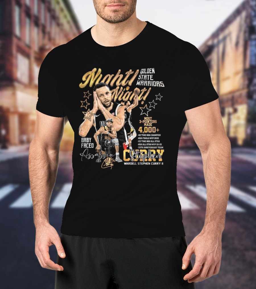 Night Night Baby Faced Stephen Curry Signature Golden State Warriors 3 Pointer Record T-Shirt
