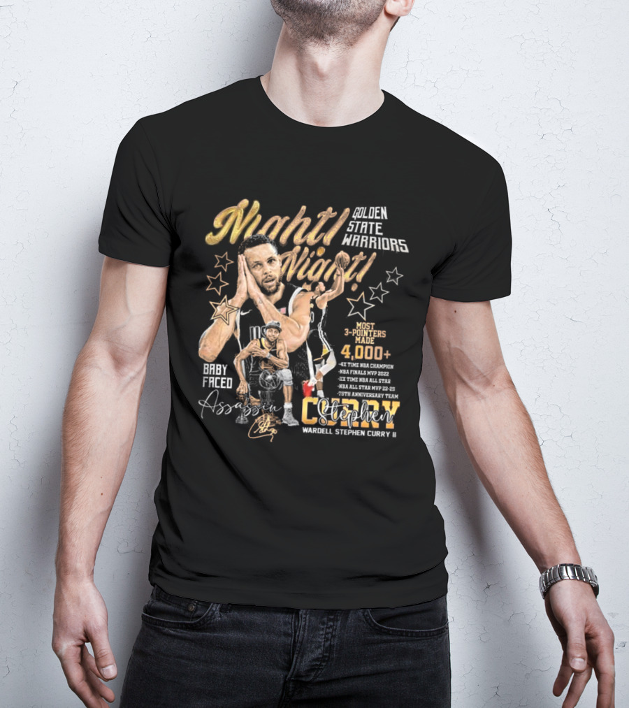Night Night Baby Faced Stephen Curry Signature Golden State Warriors 3 Pointer Record T-Shirt