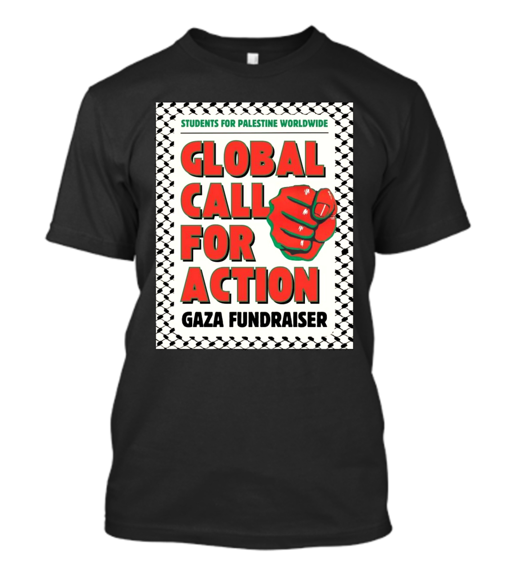 Students For Palestine Worldwide Global Call For Action Gaza Fundraiser Fist Pattern T-Shirt