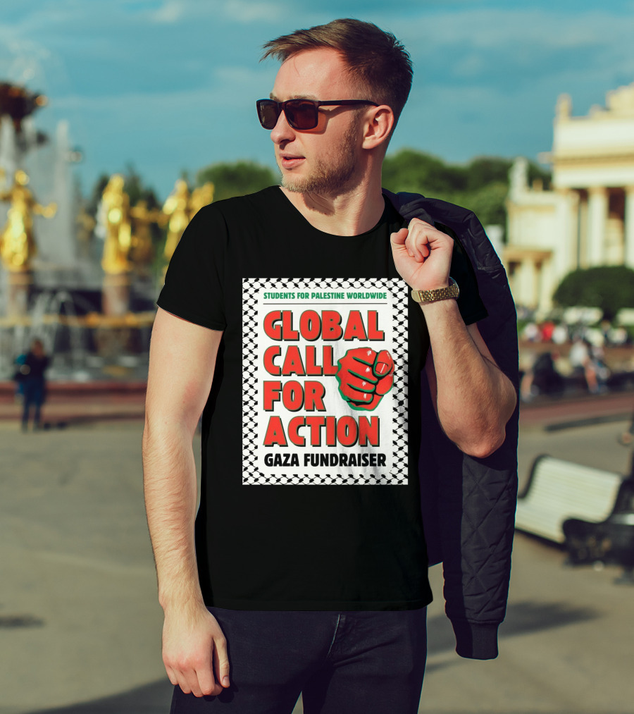 Students For Palestine Worldwide Global Call For Action Gaza Fundraiser Fist Pattern T-Shirt