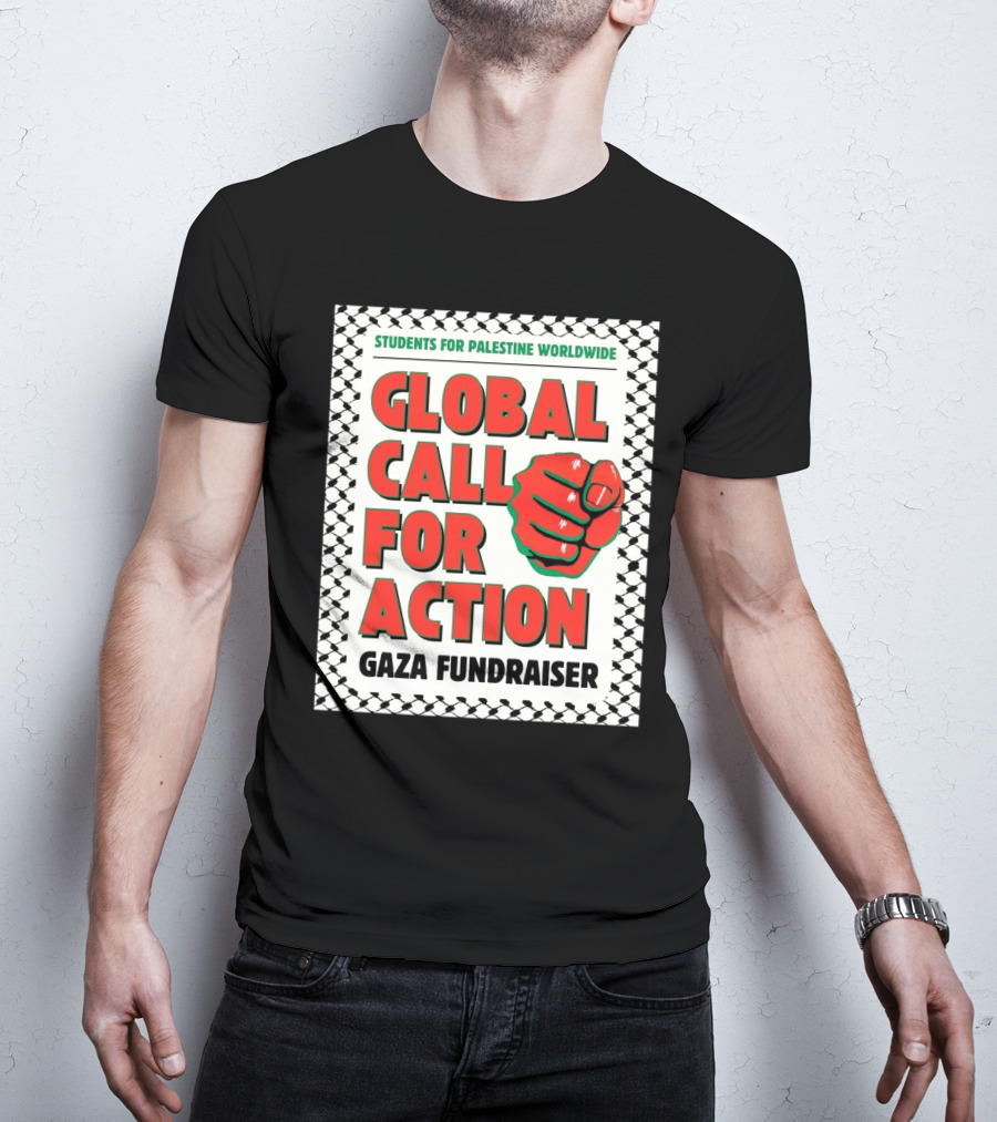 Students For Palestine Worldwide Global Call For Action Gaza Fundraiser Fist Pattern T-Shirt