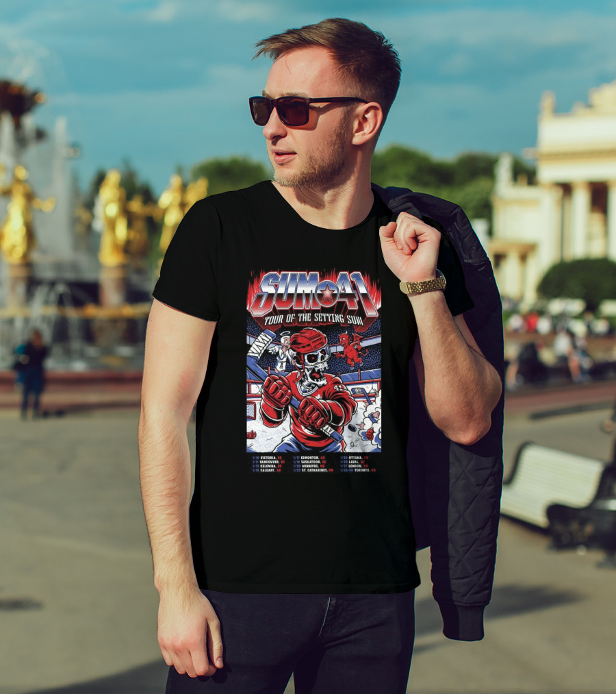 Sum 41 Tour Of The Setting Sun 2025 Canadian Tour Dates Hockey Skeleton Angel Devil Theme T-Shirt