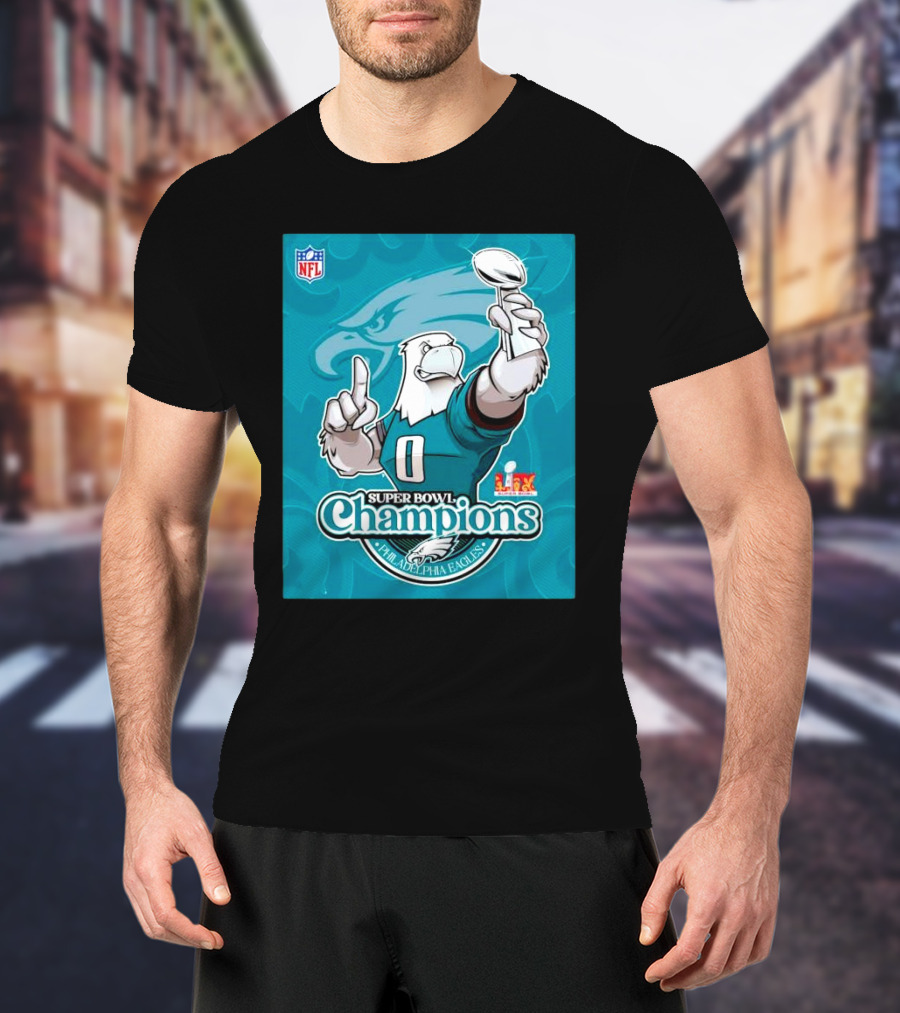 Super Bowl LIX Champions Philadelphia Eagles Mascot Trophy NFL Logo T-Shirt