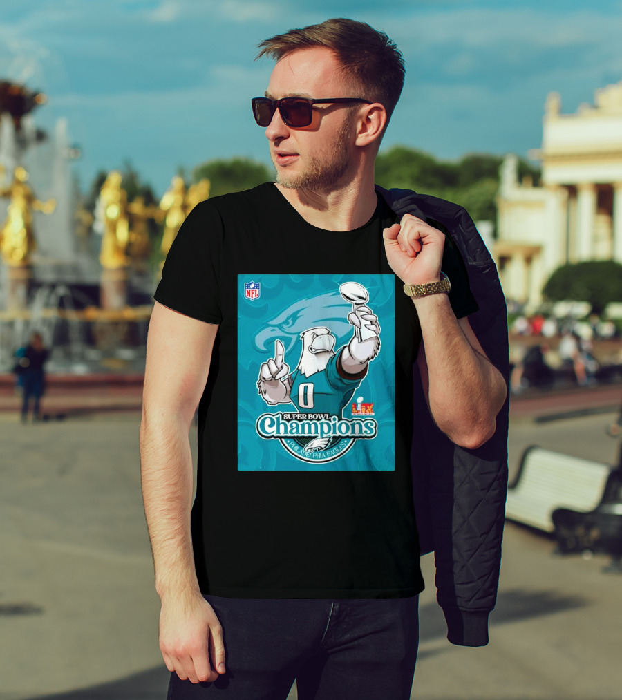 Super Bowl LIX Champions Philadelphia Eagles Mascot Trophy NFL Logo T-Shirt