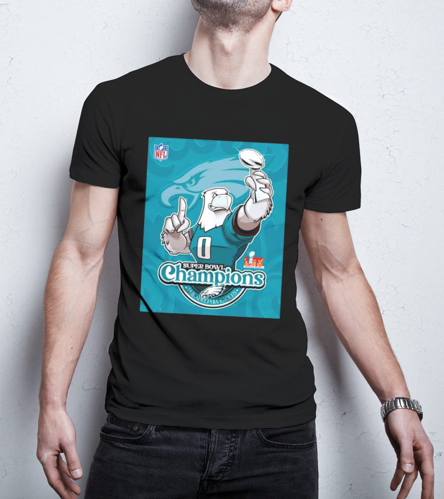 Super Bowl LIX Champions Philadelphia Eagles Mascot Trophy NFL Logo T-Shirt