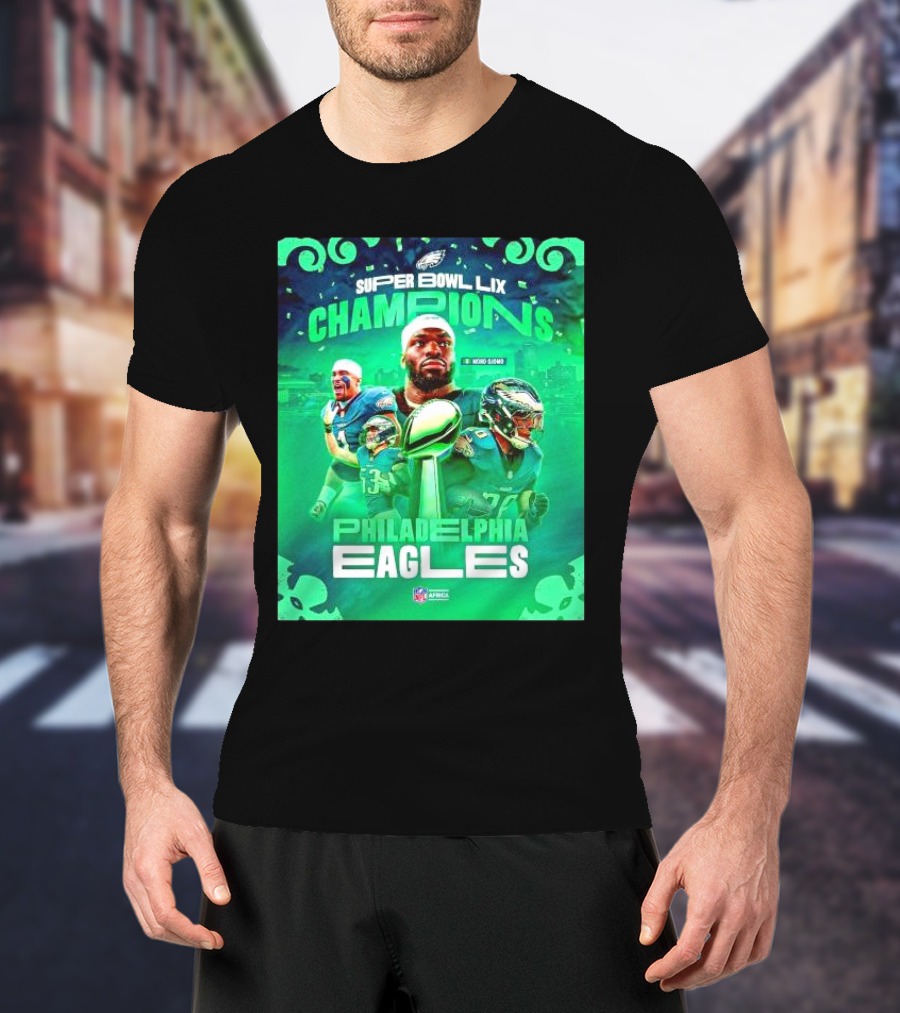 Super Bowl LIX Champions Philadelphia Eagles Players City Skyline NFL Africa T-Shirt