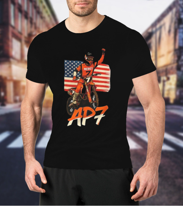Supercross Motocross AP7 Aaron Plessinger Merica 7 USA Flag Motocross Racing T-Shirt