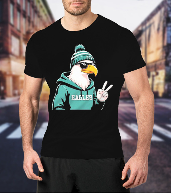 Fly Eagles Beanie Sunglasses Peace Sign T-Shirt