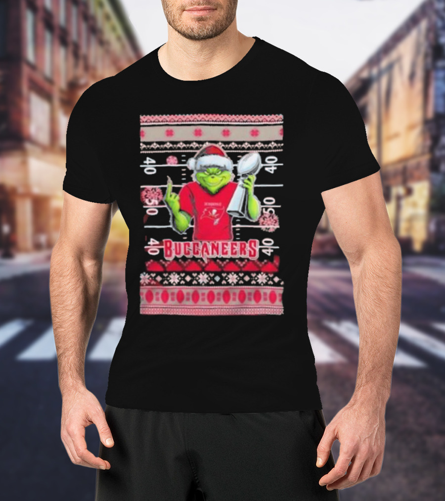 Tampa Bay Buccaneers Grinch Christmas Super Bowl Trophy Ugly Sweater T-Shirt