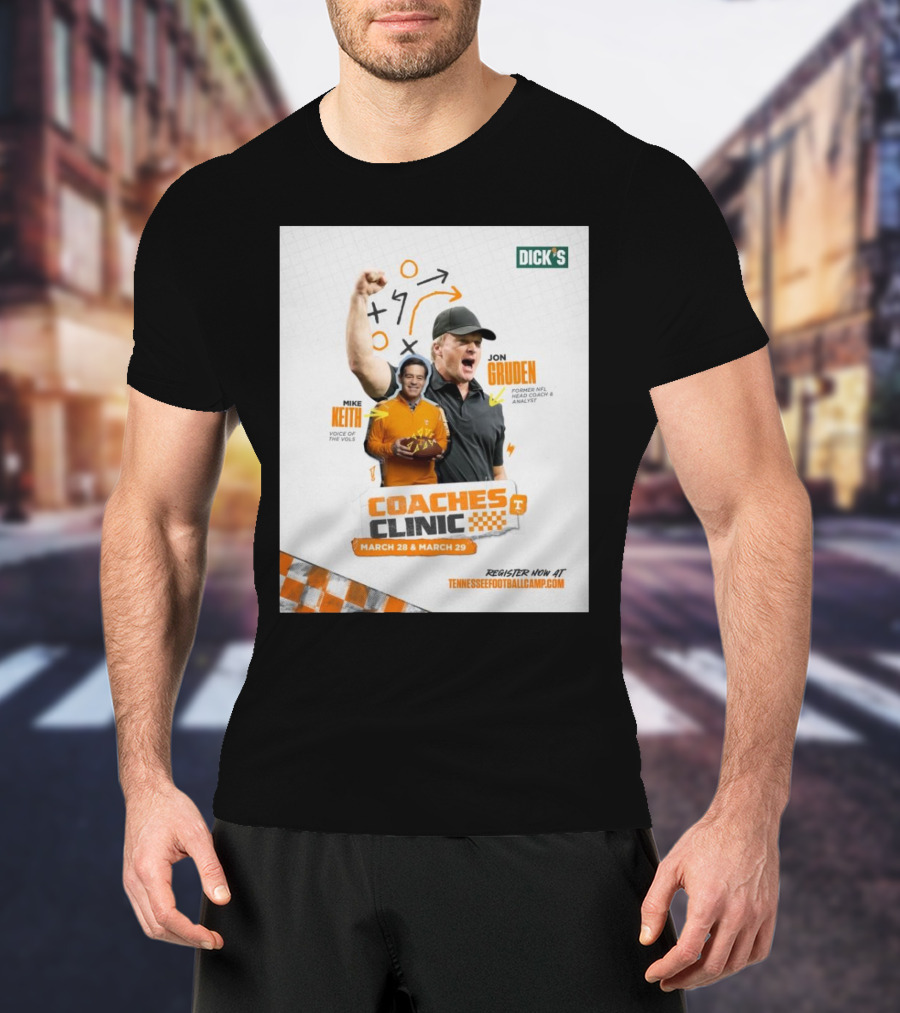Tennessee Vols Coaches Clinic March 28-29 Mike Keith Voice Of The Vols Jon Gruden Former NFL Head Coach Analyst T-Shirt