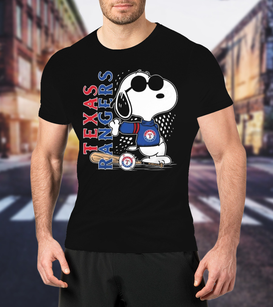 Texas Rangers Snoopy MLB 2025 Peanuts Collaboration T-Shirt