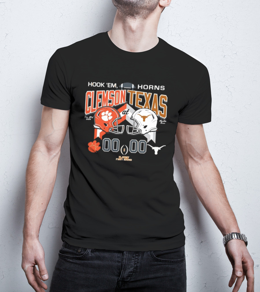 Hook 'Em Horns Clemson At Texas Playoff First Round Score 2024 T-Shirt