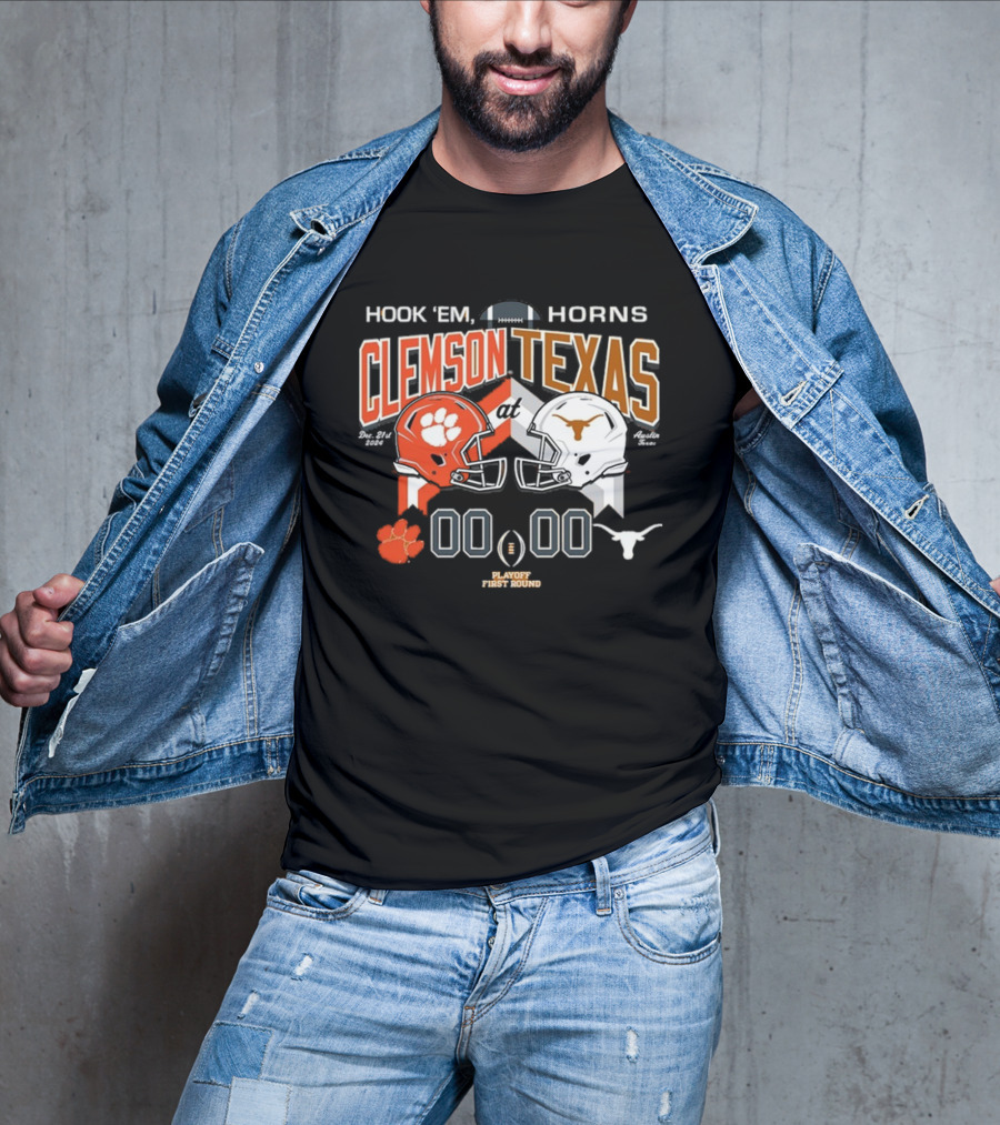 Hook 'Em Horns Clemson At Texas Playoff First Round Score 2024 T-Shirt