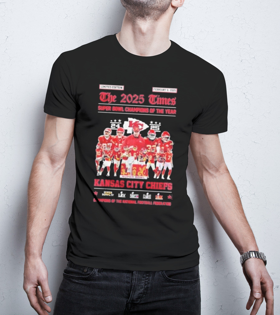 The 2025 Times Super Bowl Champions Kansas City Chiefs Football Celebration T-Shirt