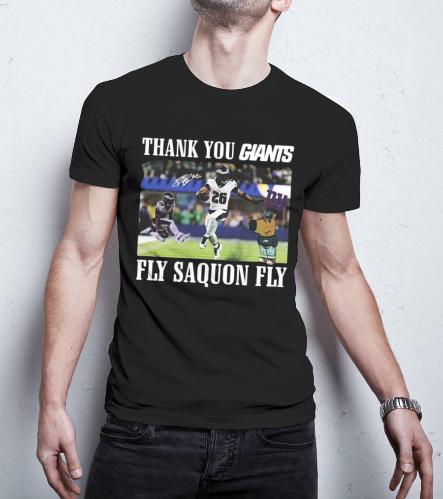 Thank You Giants Fly Saquon Fly 26 Autograph NFL New York Sports Cartoon Dog T-Shirt
