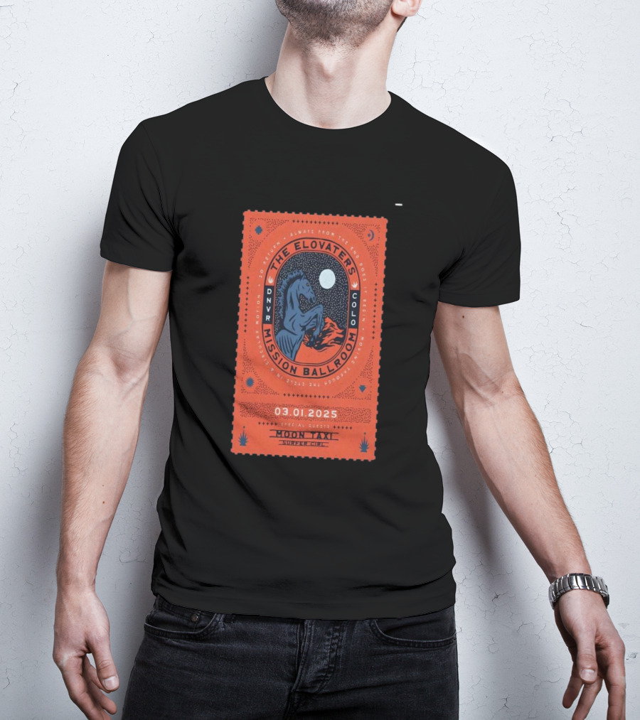 The Elovaters Mission Ballroom Denver CO Mar 01 2025 Event Moon Taxi Surfer Girl T-Shirt