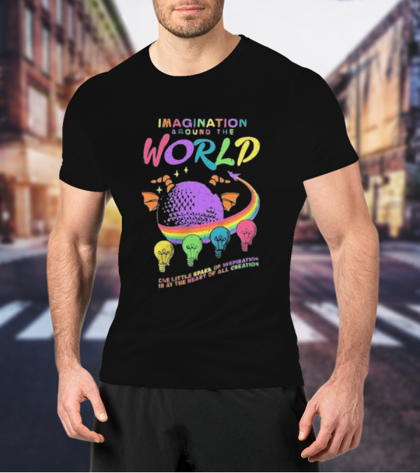 Imagination Around The World Featuring Spaceship Earth And Colorful Light Bulbs T-Shirt