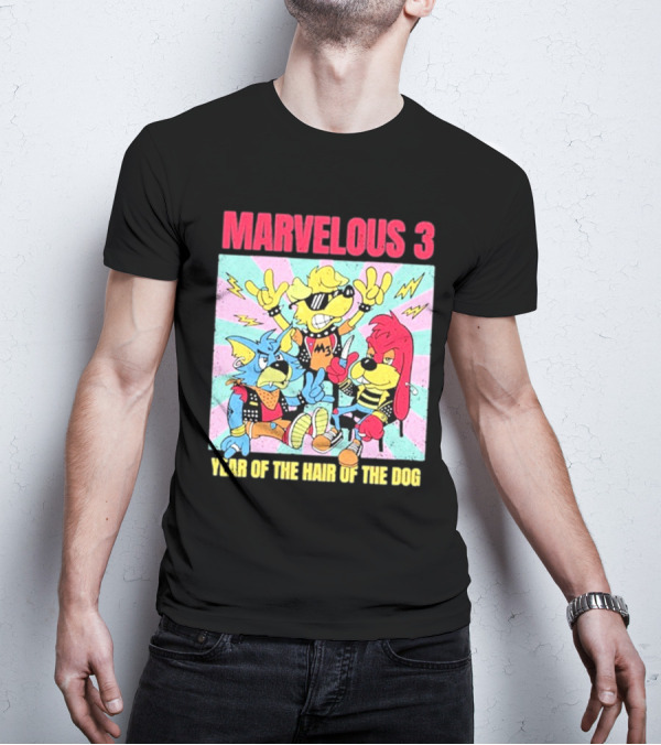 Marvelous 3 Year Of The Hair Of The Dog Cartoon Dogs With Punk Outfits And Sunglasses T-Shirt