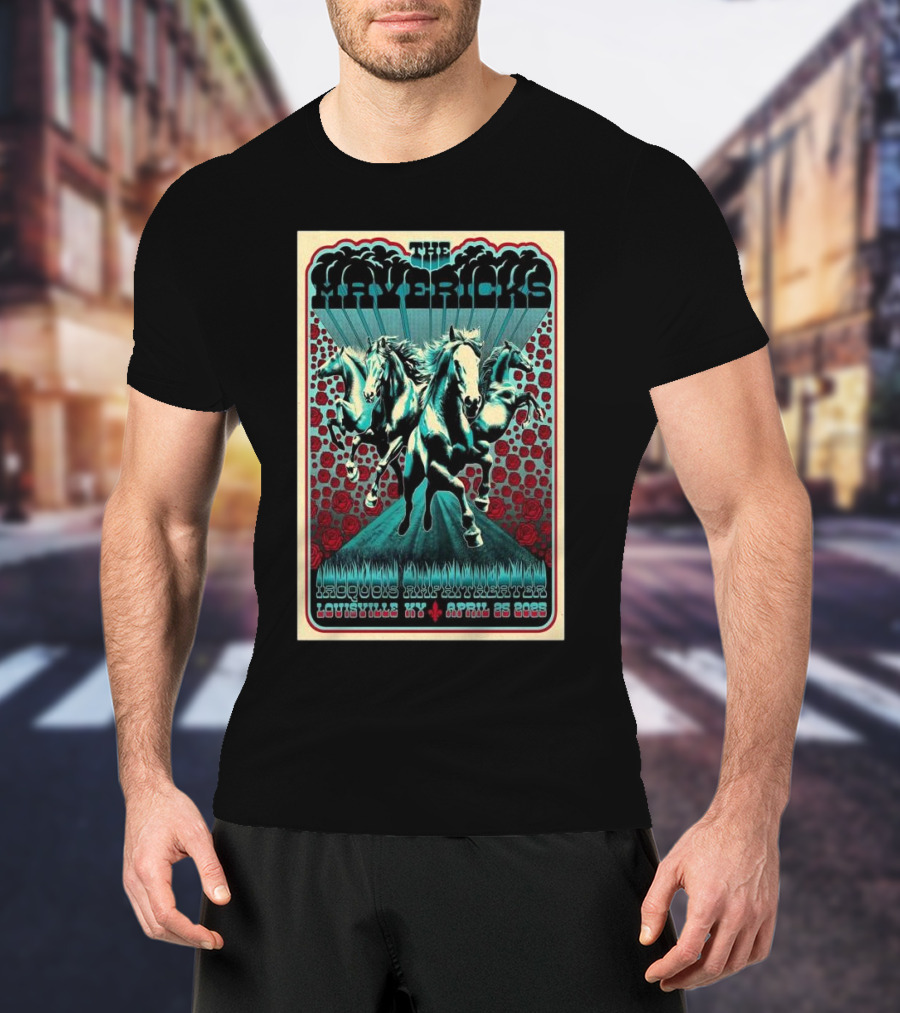 The Mavericks Concert April 25 2025 Iroquois Amphitheater Louisville KY Running Horses Roses T-Shirt