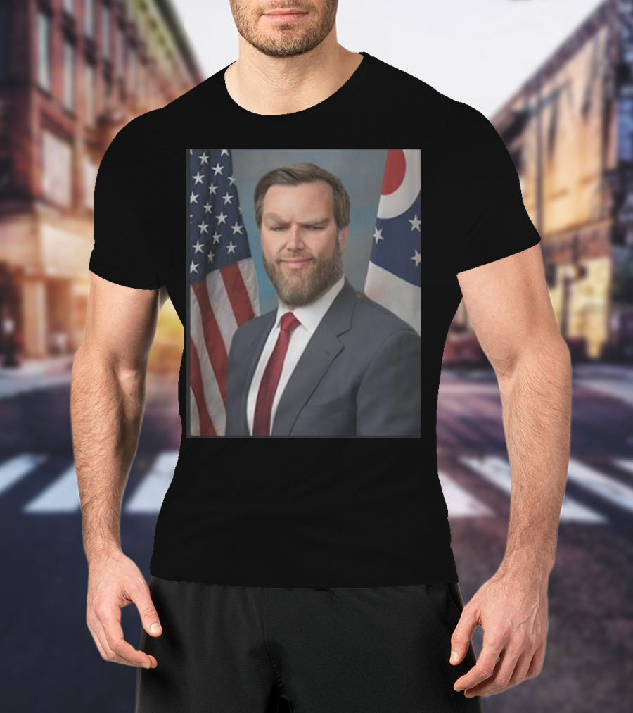 Millennial JD Vance Giga Chad Meme American Ohio Flag Background T-Shirt