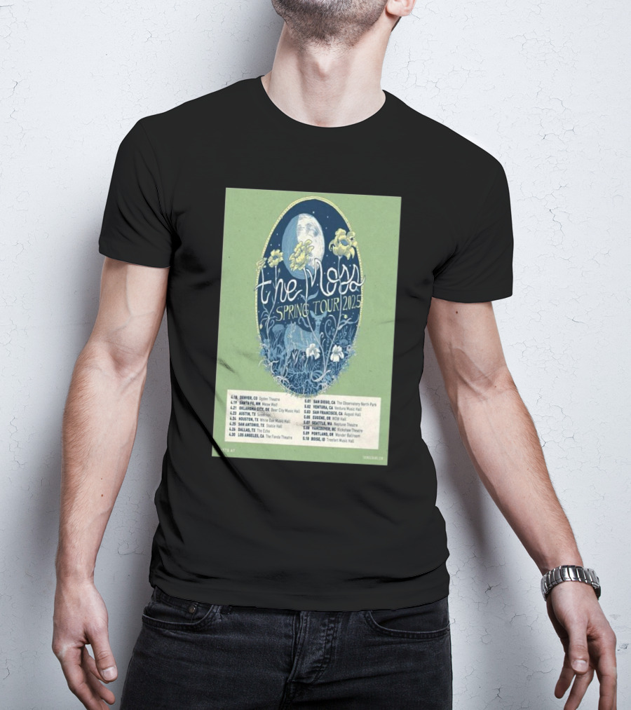 The Moss Spring Tour 2025 Concert Dates And Venues With Floral And Moon Design T-Shirt