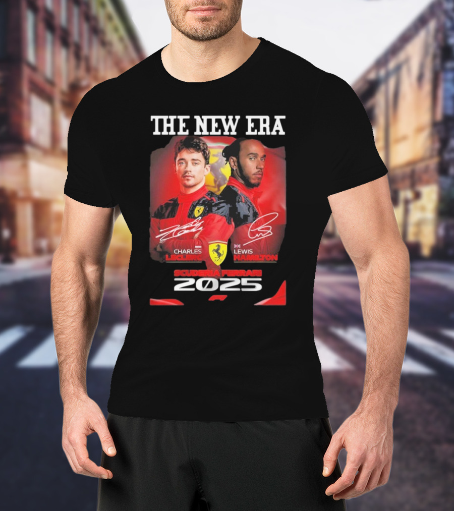 The New Era Charles Leclerc Lewis Hamilton Scuderia Ferrari 2025 T-Shirt