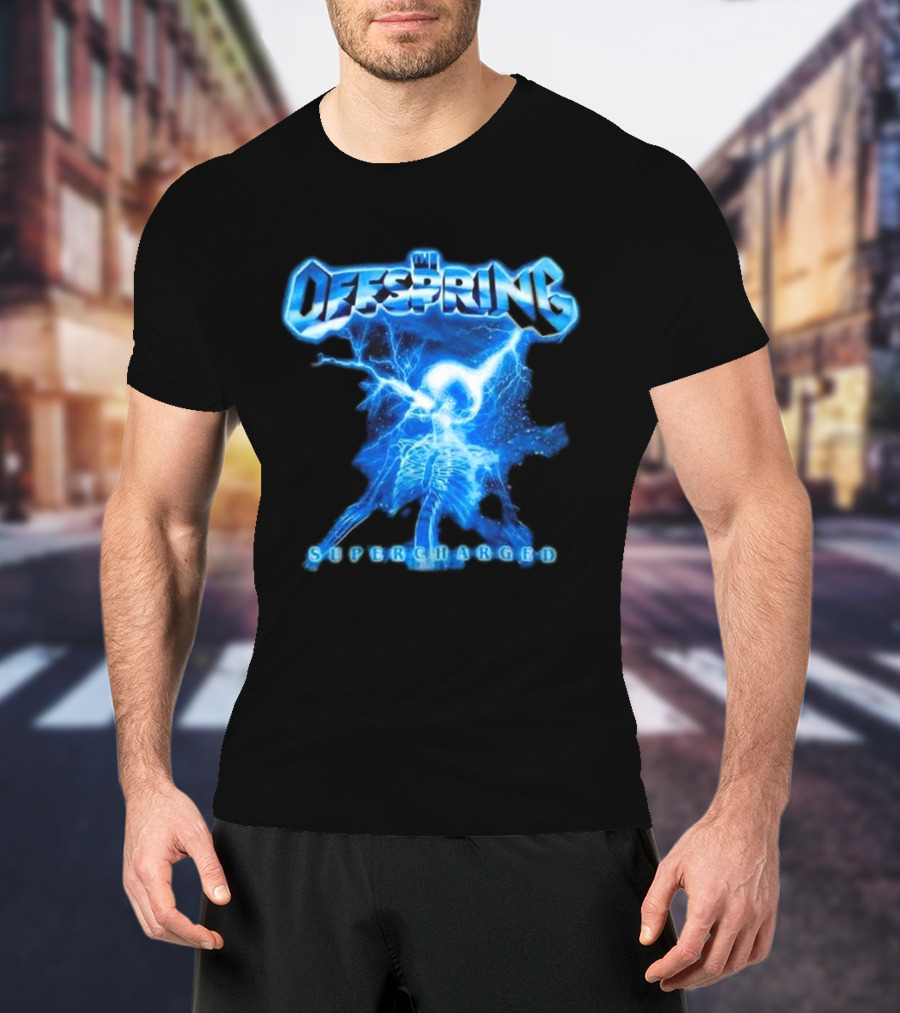 The Offspring Supercharged Worldwide Tour 2025 Japan & Australia Electric Blue Lightning Skeleton T-Shirt