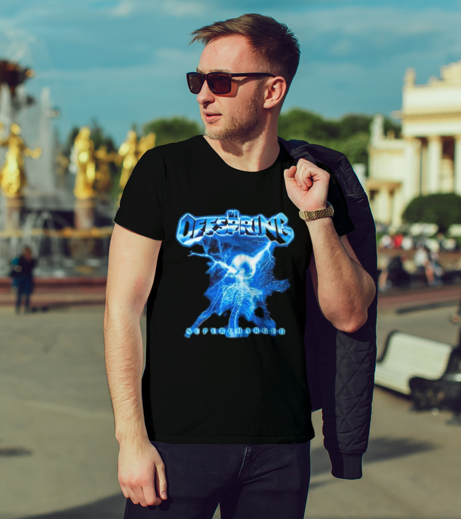The Offspring Supercharged Worldwide Tour 2025 Japan & Australia Electric Blue Lightning Skeleton T-Shirt