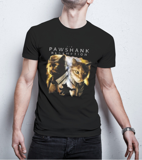 Pawshank Redemption Cat Movie Parody With Lightning And Cats In Prison Uniforms T-Shirt