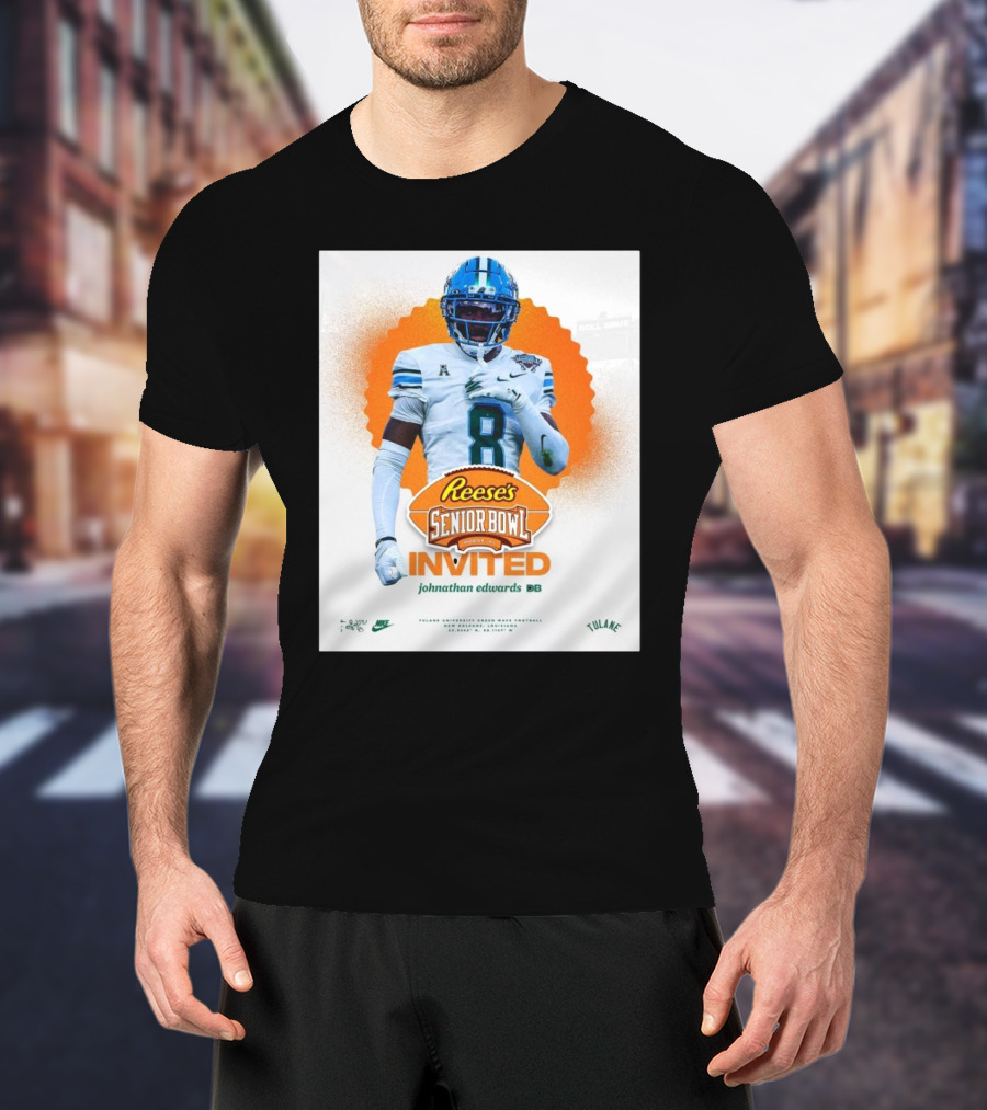 Reese's Senior Bowl Invited Johnathan Edwards Tulane University DB Roll Wave T-Shirt