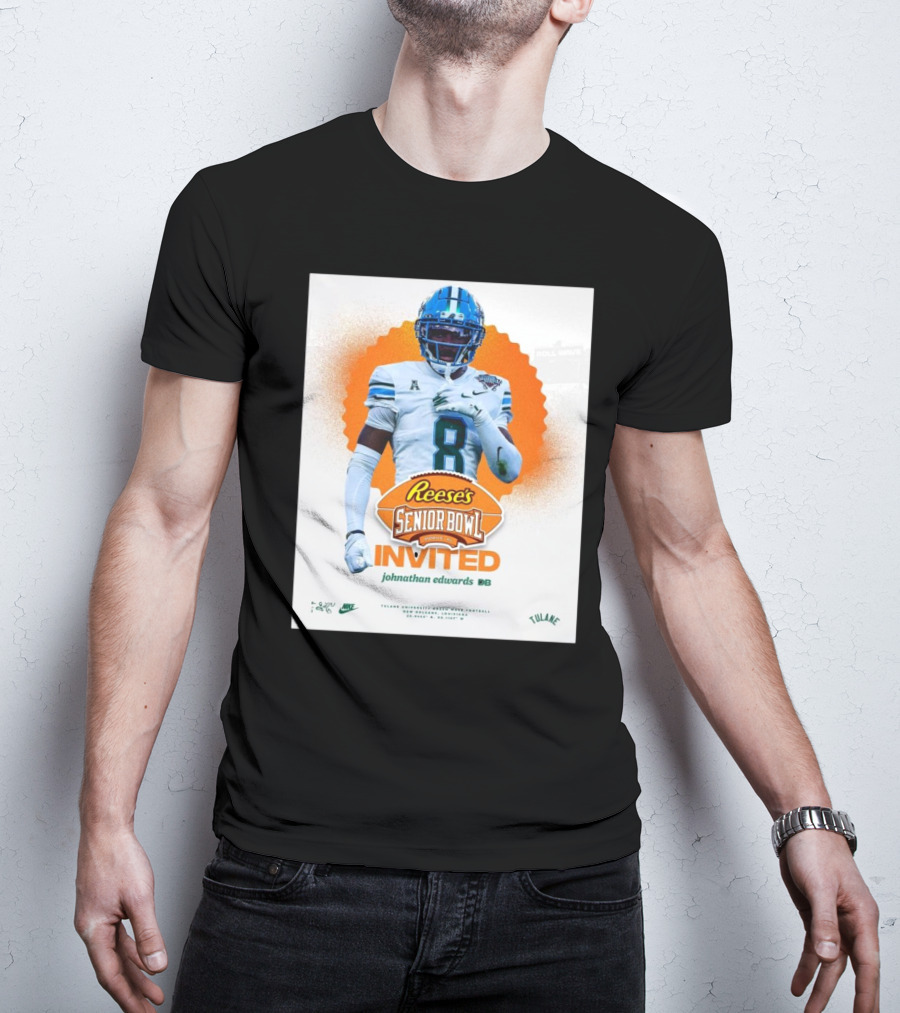 Reese's Senior Bowl Invited Johnathan Edwards Tulane University DB Roll Wave T-Shirt