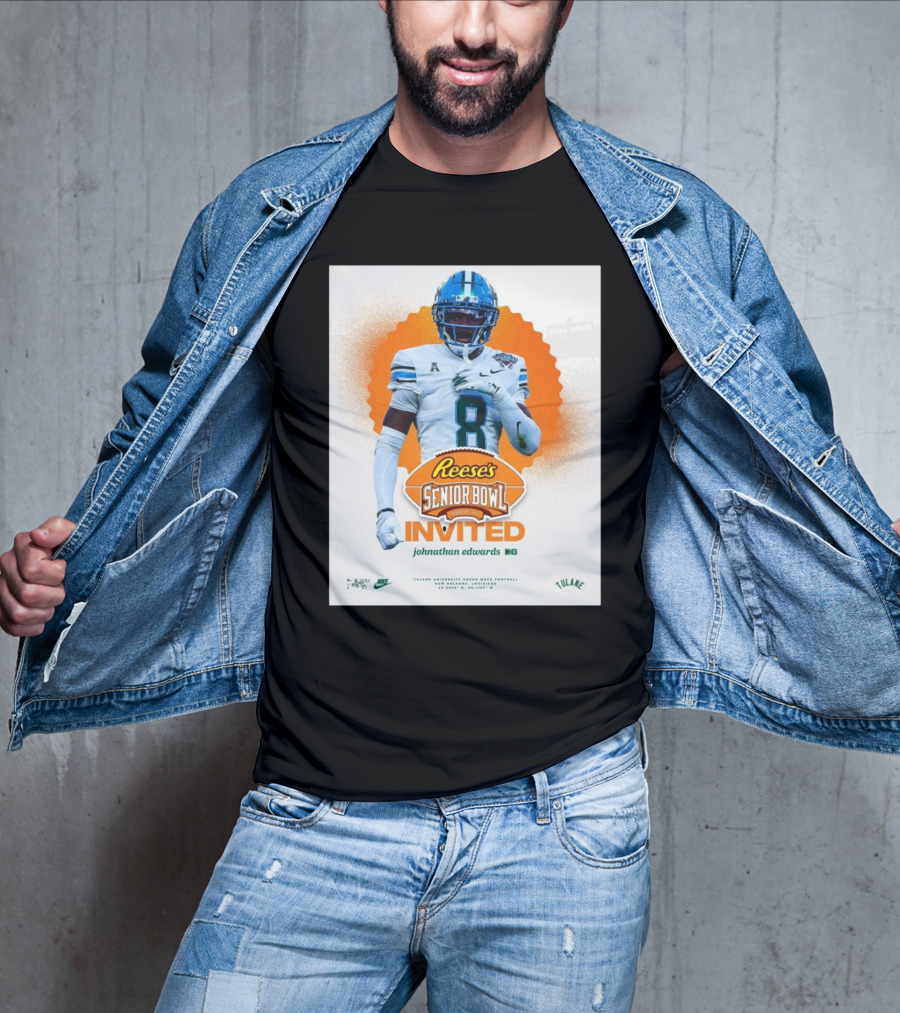 Reese's Senior Bowl Invited Johnathan Edwards Tulane University DB Roll Wave T-Shirt