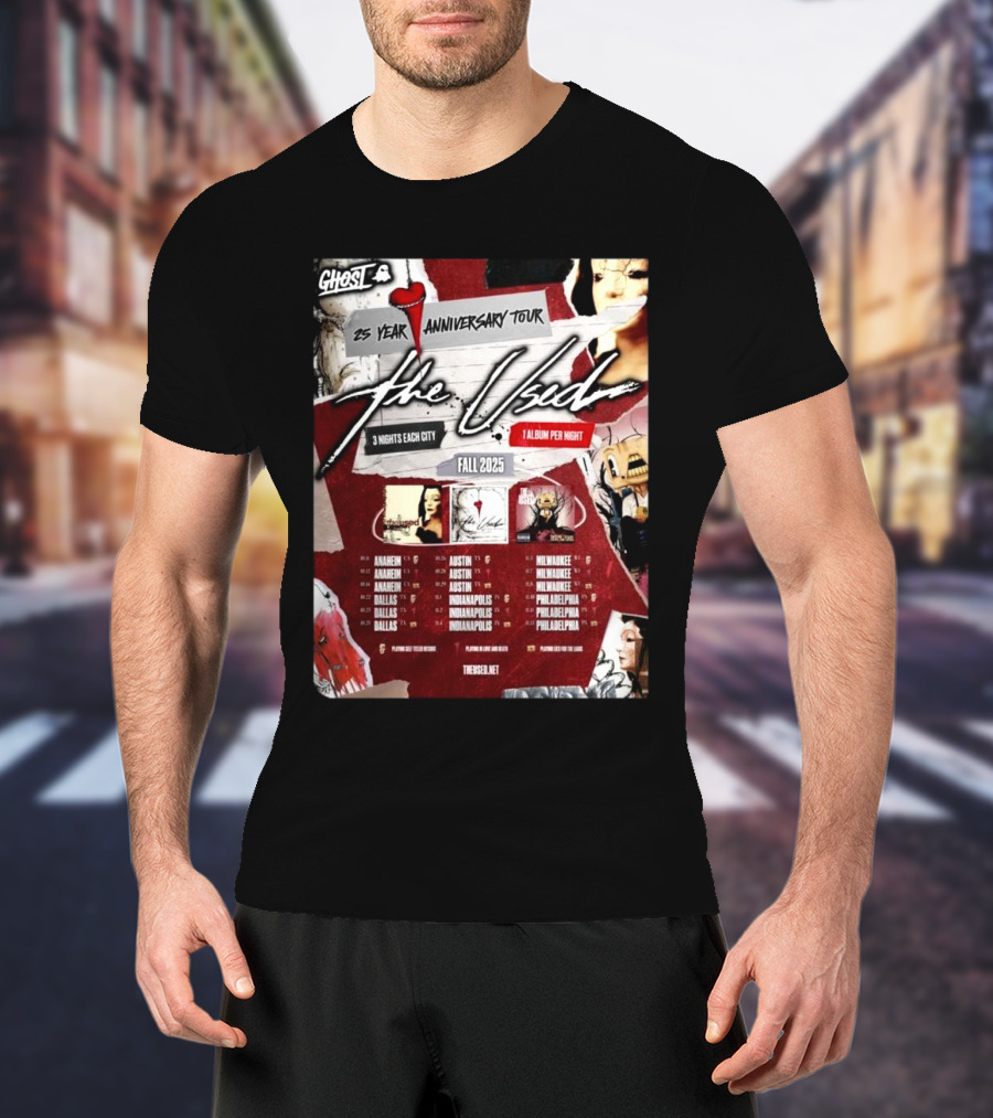 Ghost 25 Year Anniversary Tour The Used Fall 2025 Schedule Anaheim Dallas Austin Indianapolis Milwaukee Philadelphia T-Shirt
