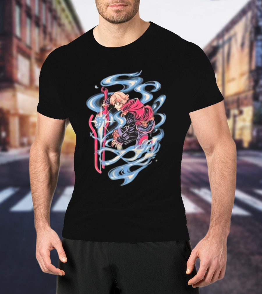 The Yetee Ether Blade Character With Energy Sword And Flowing Elements T-Shirt