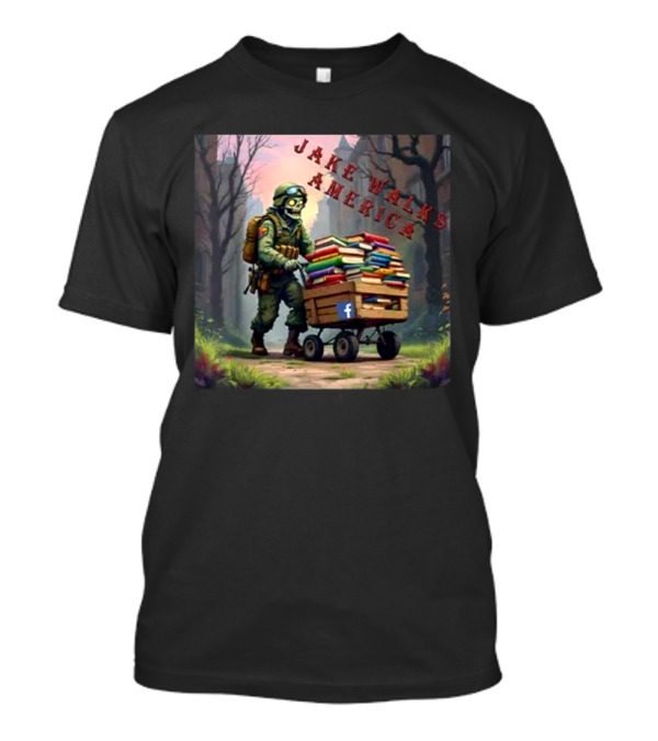 Zombie Soldier Pushing Book Cart Jake Walks America T-Shirt