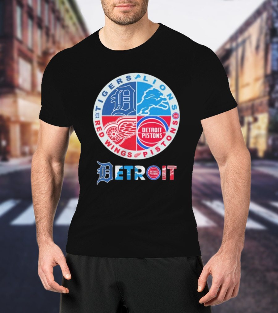 Tigers Lions Red Wings Pistons Detroit Sports Logos T-Shirt