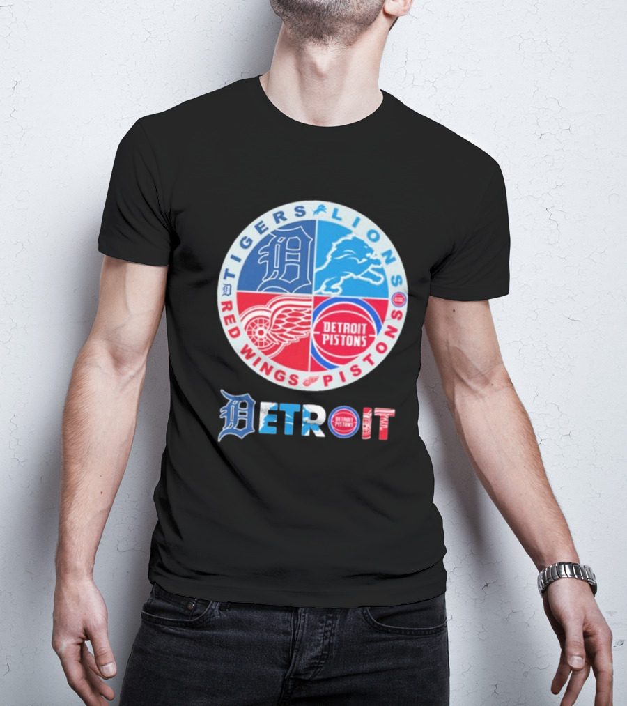 Tigers Lions Red Wings Pistons Detroit Sports Logos T-Shirt